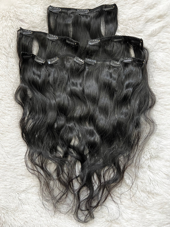 Clip-ins ondulados indios crudos